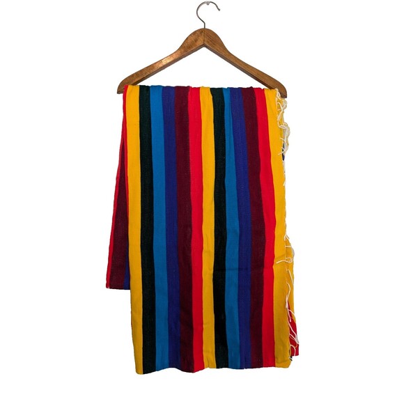 Vtg Pueblo Blanket Striped Bright Rainbow El Paso Saddle Blanket Co 57x81 - Picture 2 of 8